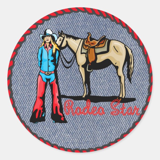 Rond Étoile de rodéo Western Sticker Cowgirl sur Denim (Devant)
