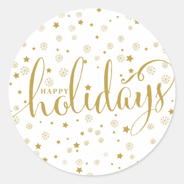 Rond Étoiles & Snowflakes Happy Holidays Sticker (Devant)