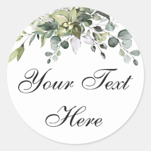 Rond Éucalyptus Sticker Classic Round Texte Personnalis