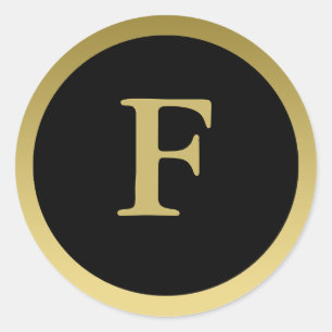 Rond F :: Monogramme F Élégant Sticker Or et Noir