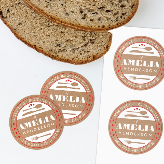 Rond Fabriqué avec l'amour Alimentation Sticker Cadeau (custom homemade treats gift sticker from the kitchen and made with love)