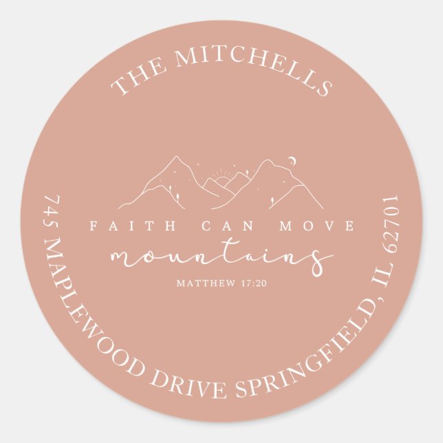 Rond Faith Can Move Mountains Custom Address Sticker (Devant)