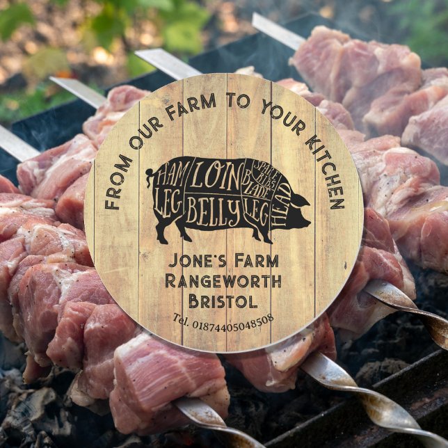 Rond Farm Fresh Pork Sticker | Rustic Pig Logo Label  (Créateur téléchargé)