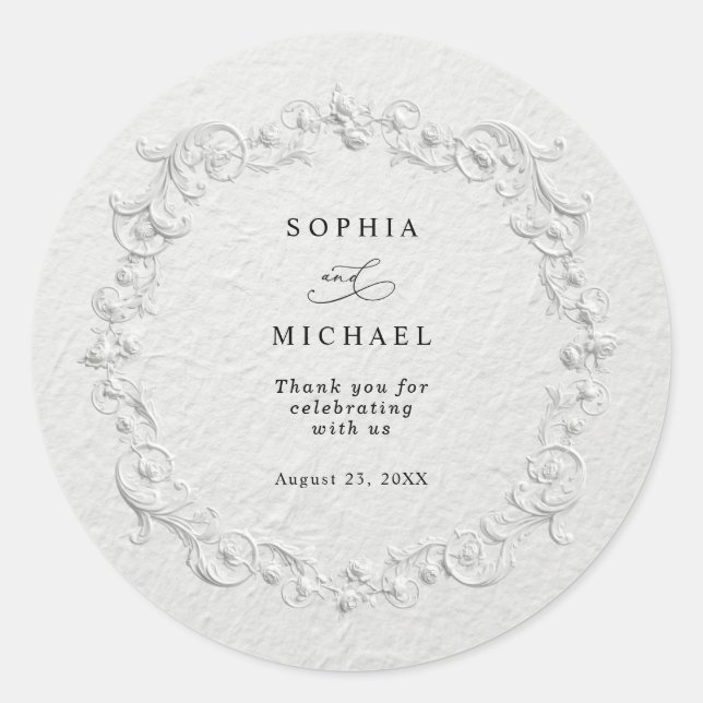 Rond Faux Embossed Floral Wedding Sticker (Devant)