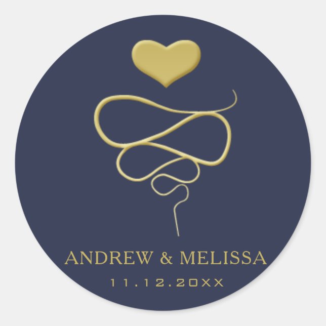 Rond Faux Gold Heart Ornament | Navy Wedding Sticker (Devant)