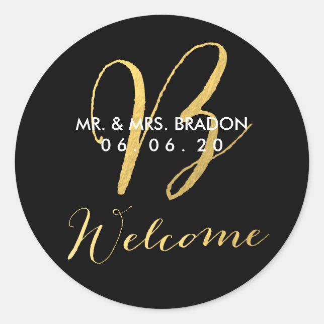 Rond Faux Gold Initial B | Sticker de bienvenue mariage (Devant)