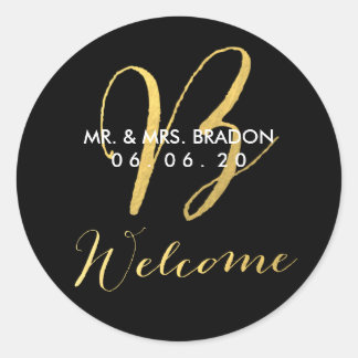 Rond Faux Gold Initial B | Sticker de bienvenue mariage