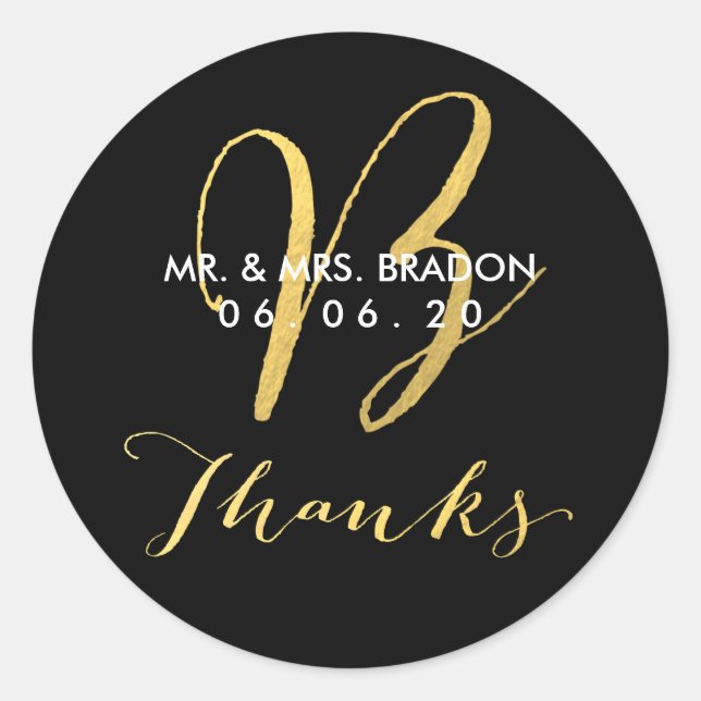 Rond Faux Gold Initial B | Sticker Merci Mariage (Devant)