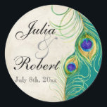 Rond Favoriser Sticker Cadeau - Peacock Feathers Mariag<br><div class="desc">Il s'agit d'un sceau ou d'un autocollant Favor élégant et sophistiqué. Il allie le meilleur de la tradition et la fraîcheur du contemporain. Le mélange d'arrière - plans peints à la main avec des touches de dentelle et une aquarelle contemporaine des plumes de paon peintes à la main par Audrey...</div>