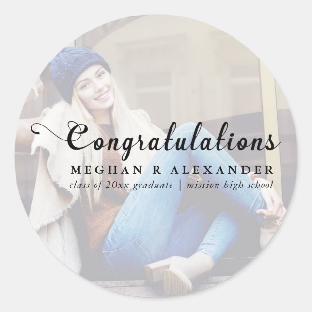Rond Félicitations Graduate Photo and Name Sticker (Devant)