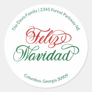 Rond Feliz Navidad Return Address Sticker 