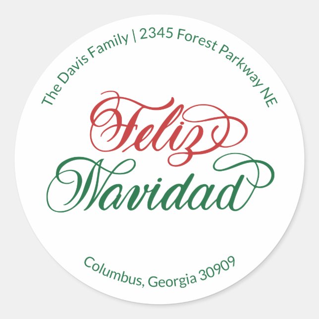 Rond Feliz Navidad Return Address Sticker  (Devant)