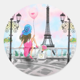 Rond Femme avec ballon à Paris Sticker Tour Eiffel