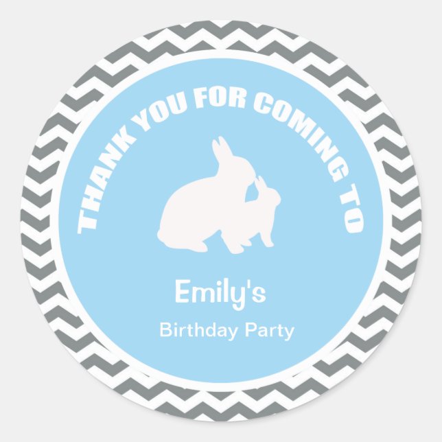 Rond Fête d'anniversaire Bunny merci sticker bleu (Devant)