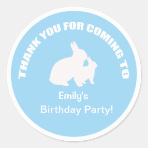 Rond Fête d'anniversaire Bunny merci sticker bleu clair