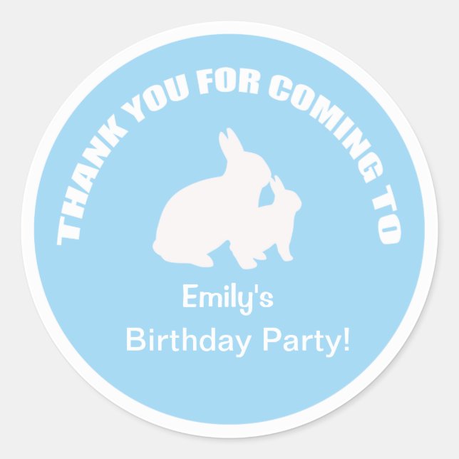 Rond Fête d'anniversaire Bunny merci sticker bleu clair (Devant)