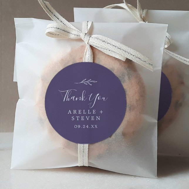 Rond Feuille minimale | Sticker Faveur Merci Plum Purpl (Créateur téléchargé)