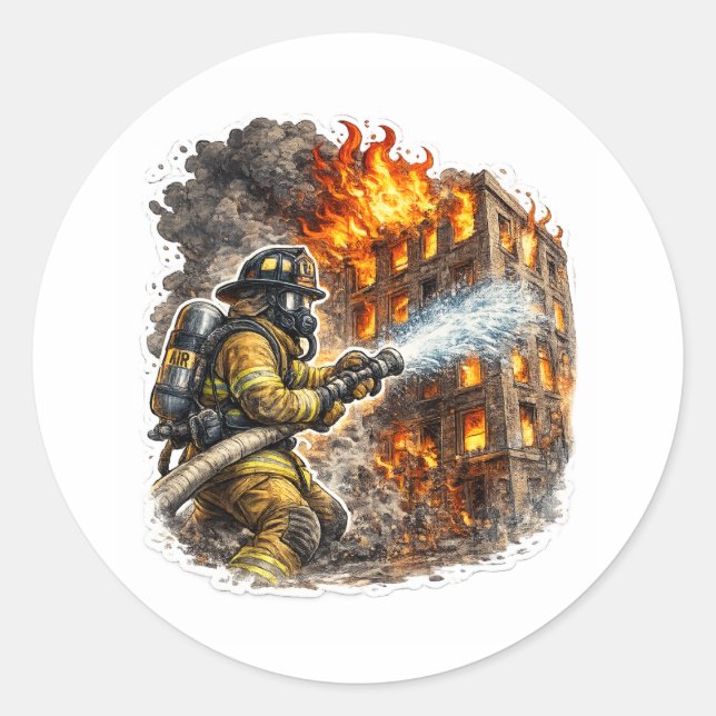 Rond Firefighter Hero Fighting Fire Rescue Sticker (Devant)