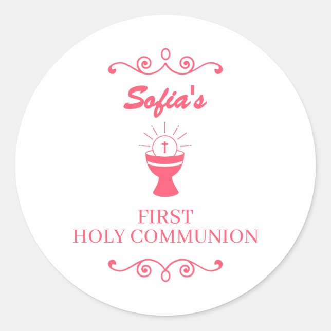 Rond First Holy Communion Chalice Sticker For Girls (Devant)