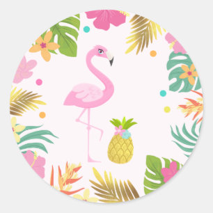 Rond Flamant rose Pool Party Favoriser Tag Sticker