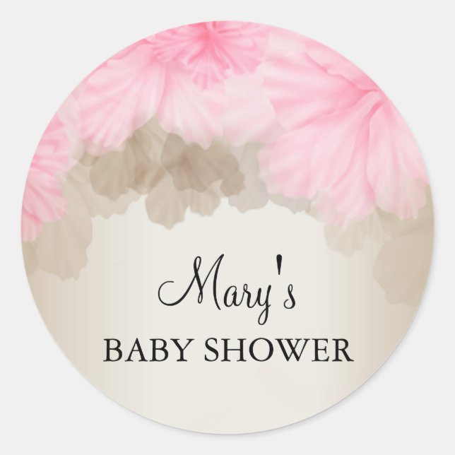 Rond Fleur rose et argent | Sticker Baby shower (Devant)