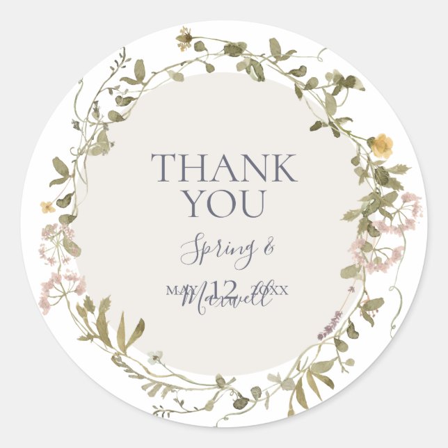 Rond Fleur sauvage de printemps | Sticker en Merci blan (Devant)