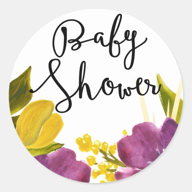 Rond Fleurs d'aquarelle Boho | Sticker baby shower (Devant)