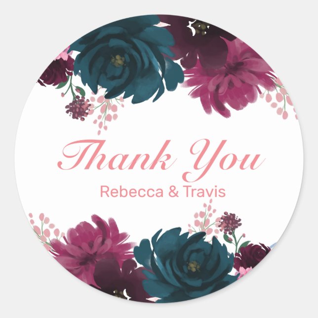 Rond Fleurs florales Merci rose - Sticker circulaire (Devant)