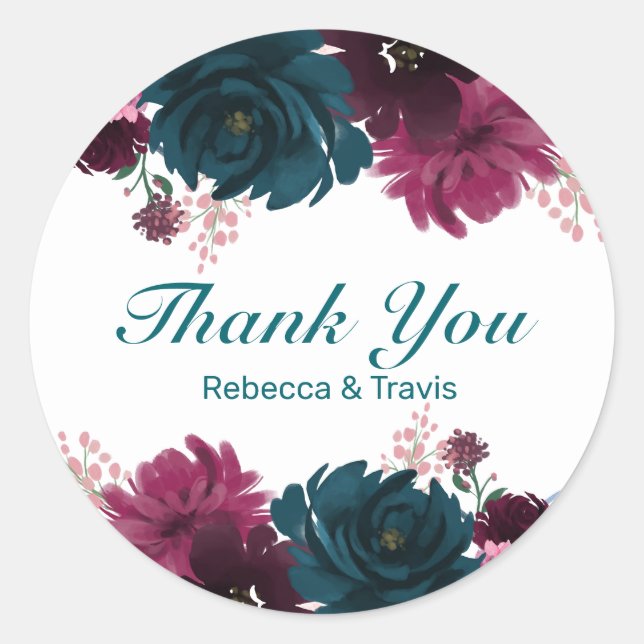 Rond Fleurs florales Merci Turquoise - Sticker circulai (Devant)