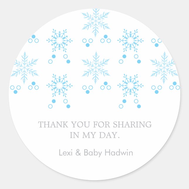 Rond Flocons de neige | Sticker Favour Baby shower garç (Devant)