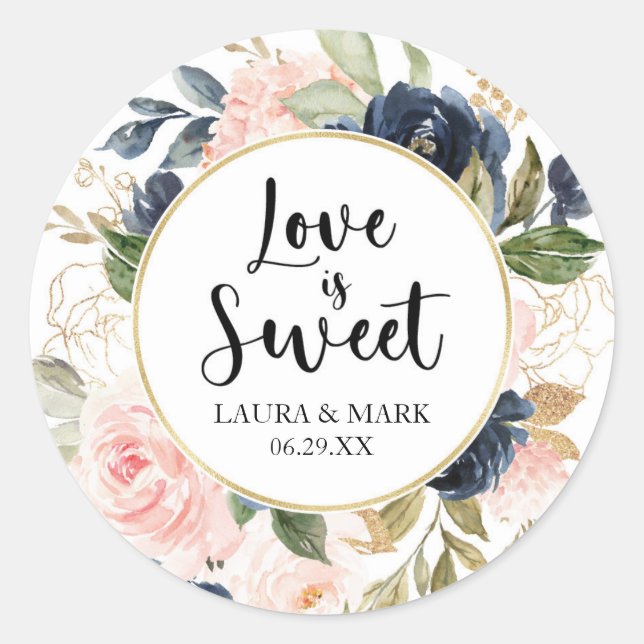 Rond Floral Blush et Navy Love Is Sweet Sticker (Devant)