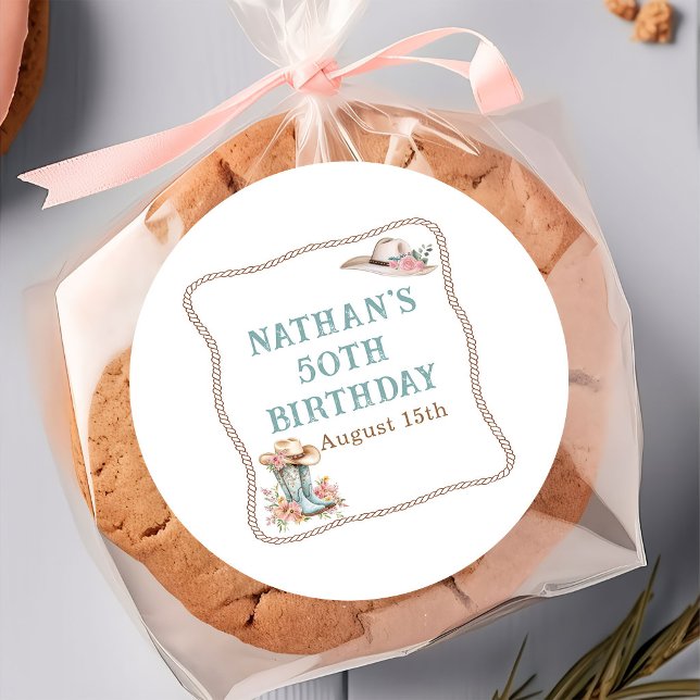 Rond Floral Cowgirl Boots and Hat Birthday Sticker (Créateur téléchargé)