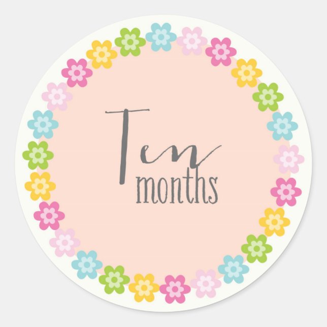 Rond Floral Dix Mois Nouveau Bébé Sticker (Devant)