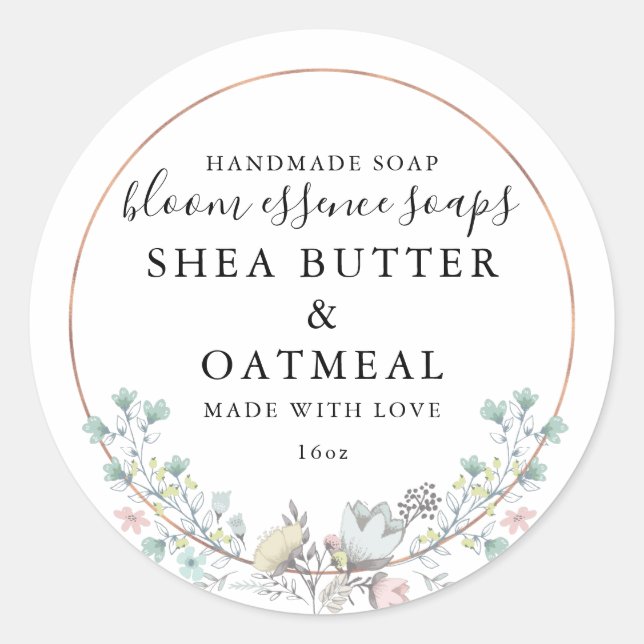 Rond Floral et huile | Sticker pour savon (Devant)
