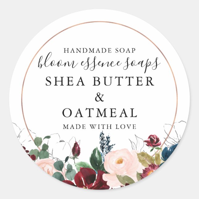 Rond Floral et huile | Sticker pour savon (Devant)