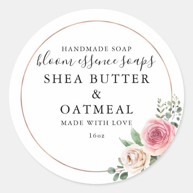 Rond Floral et huile | Sticker pour savon (Devant)