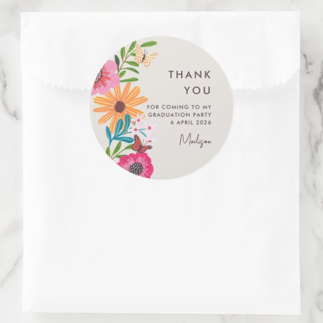 Rond Floral Graduation Thank You Party Favor Sticker (Sac)