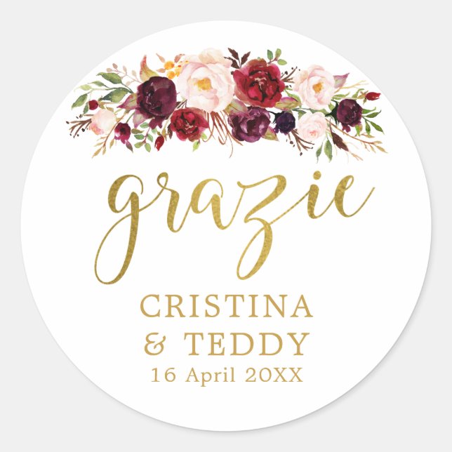 Rond Floral Grazie Monogramme Mariage Favor Sticker (Devant)