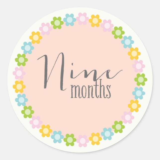 Rond Floral Neuf Mois Nouveau Bébé Sticker (Devant)