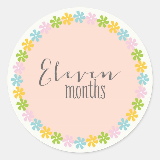 Rond Floral Onze Mois Nouveau Bébé Sticker (Devant)