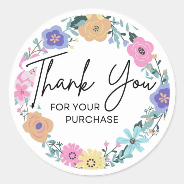 Rond Floral Thank You for Your Purchase Sticker (Devant)