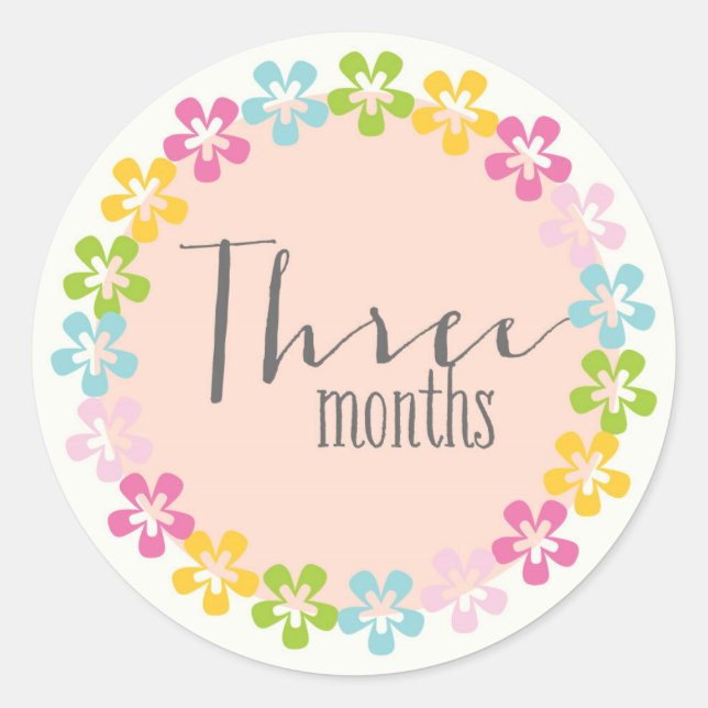 Rond Floral Trois Mois Nouveau Bébé Sticker (Devant)