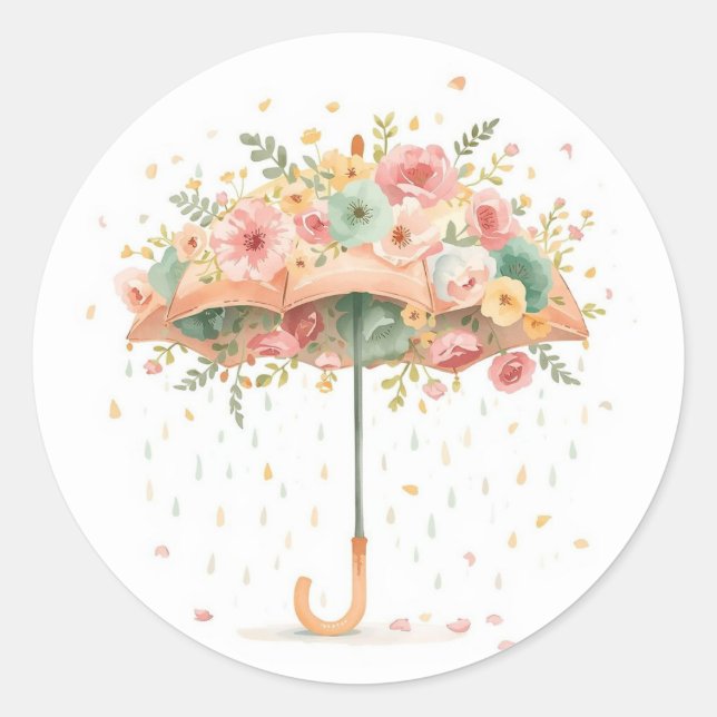 Rond Floral Umbrella Baby Sprinkle Favor Sticker (Devant)