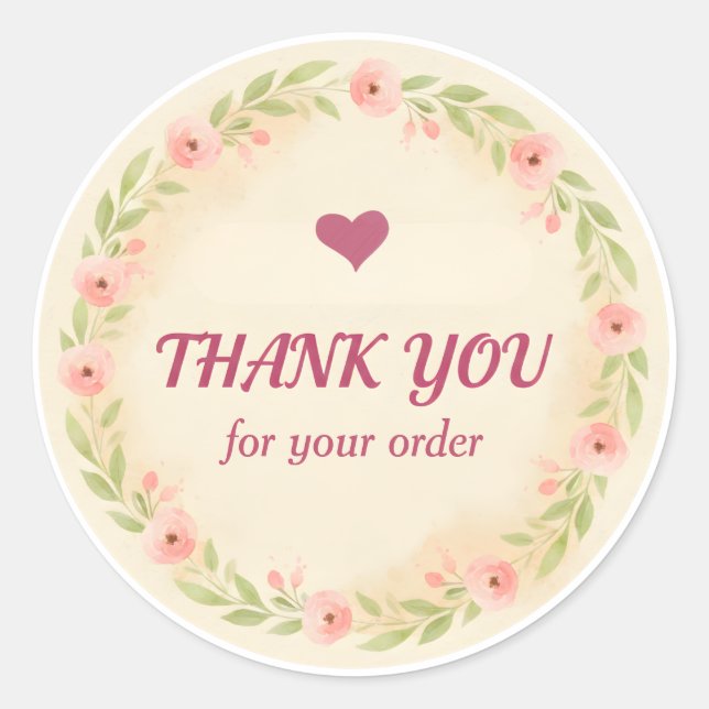 Rond Floral Wreath Thank You Business Sticker (Devant)