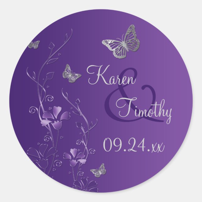 Rond Flore violette et argentée avec Sticker à papillon (Devant)