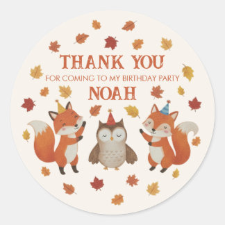 Rond Foxes and Owl Woodland Fall Kids Birthday Sticker
