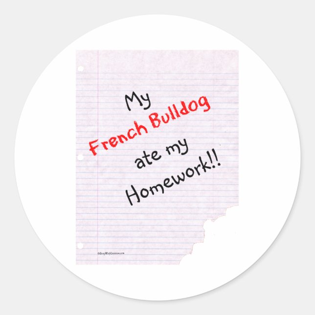 Rond Frenchie Ate My Homework - Sticker (Devant)