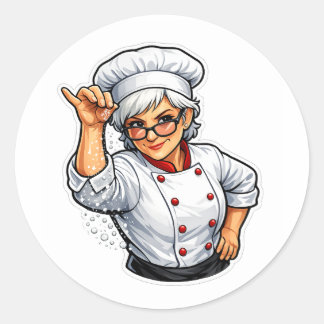 Rond funny chef woman salt bae cooking sticker
