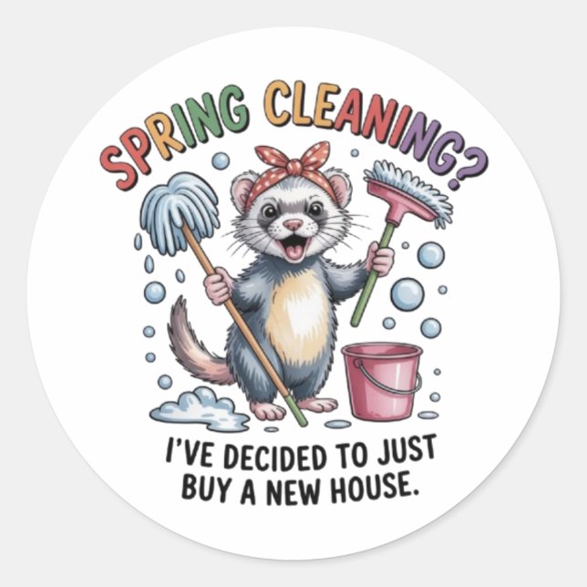 Rond Funny Ferret Spring Cleaning Vinyl Sticker (Devant)