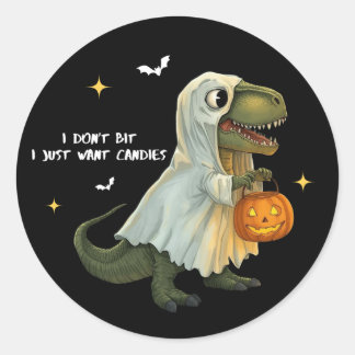Rond Funny Halloween Dinosaur Sticker